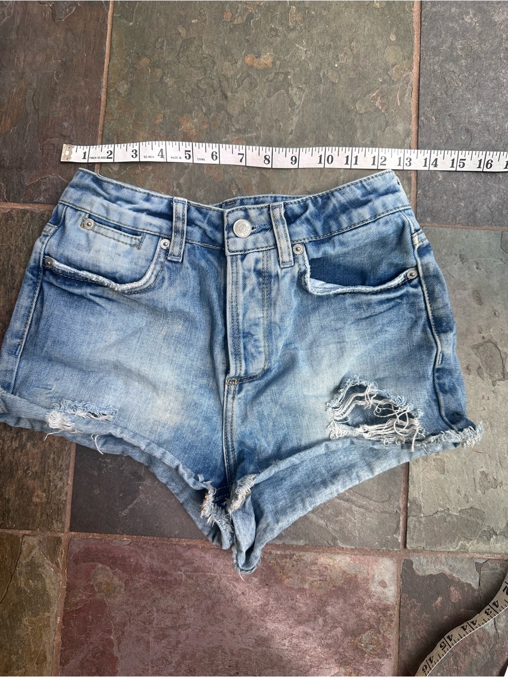 Topshop Moto Light Blue Distressed Denim Shorts- 4